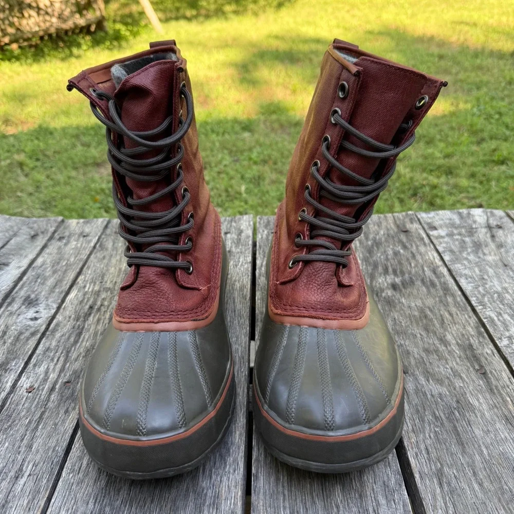 Sorel Caribou Waterproof Winter Duck Boots Mens 11.5 Burgundy Olive NM1560-284